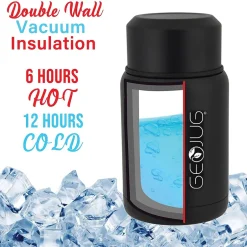 Brentwood Geojug Stainless Steel Double Walled Food Jar with Bowl & Folding Spoon, 17 oz., Black (FTS-500BK)