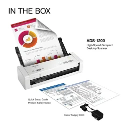 Scanners<Brother ADS-1200 Micro USB Duplex Document Scanner, White (ADS1200)