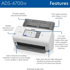 Desktop Scanners<Brother ADS-4700W Duplex Document Scanner, White/Black
