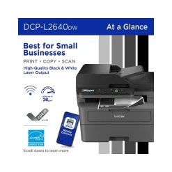 Black & White Printers<Brother DCP-L2640DW Compact Wireless Black & White Laser Printer, All-In-One, Print, Scan, Copy, Refresh Subscription Ready
