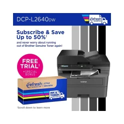 Black & White Printers<Brother DCP-L2640DW Compact Wireless Black & White Laser Printer, All-In-One, Print, Scan, Copy, Refresh Subscription Ready