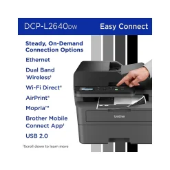 Black & White Printers<Brother DCP-L2640DW Compact Wireless Black & White Laser Printer, All-In-One, Print, Scan, Copy, Refresh Subscription Ready