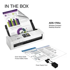 Desktop Scanners<Brother Desktop Scanner for Documents, Wireless, White (ADS-1700W)