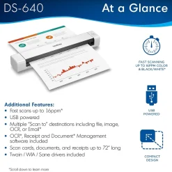Portable Scanners<Brother DSmobile DS-640 Portable Scanner White