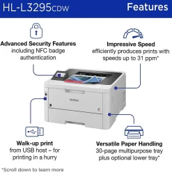 Color Printers<Brother HL-L3295CDW Wireless Compact Digital Color Printer, Refresh Subscription Eligible