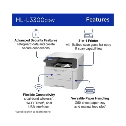 Wireless Printers<Brother HL-L3300CDW Wireless Digital Color Multi-Function Printer, Refresh Subscription Eligible