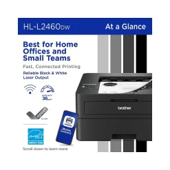Black & White Printers<Brother HL-L2460DW Compact Wireless Black & White Laser Printer, Single-Function, Print, Refresh Subscription Ready