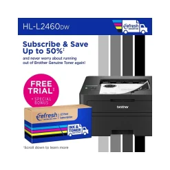 Black & White Printers<Brother HL-L2460DW Compact Wireless Black & White Laser Printer, Single-Function, Print, Refresh Subscription Ready
