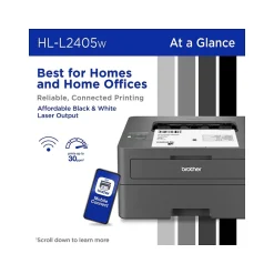 Black & White Printers<Brother HL-L2405W Compact Wireless Black & White Laser Printer, Single-Function, Print, Refresh Subscription Ready