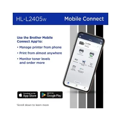 Black & White Printers<Brother HL-L2405W Compact Wireless Black & White Laser Printer, Single-Function, Print, Refresh Subscription Ready