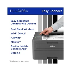 Black & White Printers<Brother HL-L2405W Compact Wireless Black & White Laser Printer, Single-Function, Print, Refresh Subscription Ready