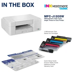 Color Printers<Brother INKvestment Tank MFC-J1205W Wireless Color Inkjet Printer, All-In-One Supertank, Print, Scan, Copy
