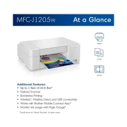 Color Printers<Brother INKvestment Tank MFC-J1205W Refurbished Inkjet Printer, All-In-One, Print, Scan, Copy (RMFCJ1205W)