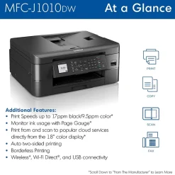 Color Printers<Brother MFC-J1010DW Wireless Color Inkjet Printer, All-In-One, Print, Scan, Copy, Fax (MFCJ1010DW)