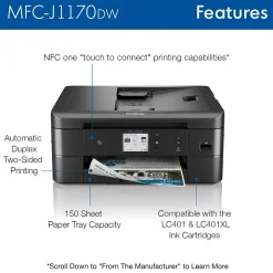 Wireless Printers<Brother MFC-J1170DW Wireless Color Inkjet Printer, All-In-One, Print, Scan, Copy, Fax