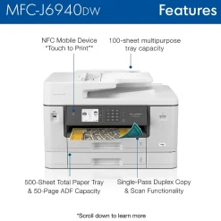 Color Printers<Brother MFC-J6940DW Wireless Color Inkjet Printer, All-In-One, Print, Scan, Copy, Fax