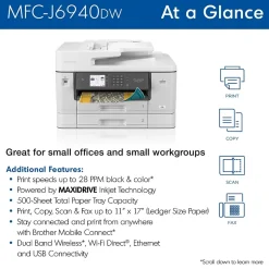 Color Printers<Brother MFC-J6940DW Wireless Color Inkjet Printer, All-In-One, Print, Scan, Copy, Fax