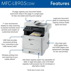 All-In-One Printers<Brother MFC‐L8905CDW Wireless Color Laser Printer, All-In-One, Print, Scan, Copy, Fax