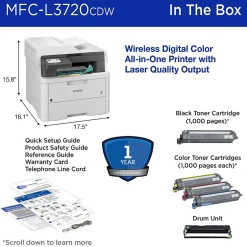 Color Printers<Brother MFC-L3720CDW Wireless Color Laser Printer, All-In-One, Print, Scan, Copy, Fax (MFCL3720CDW)