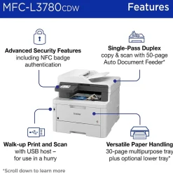 Color Printers<Brother MFC-L3780CDW Wireless Color Laser Printer, All-In-One, Print, Scan, Copy, Fax (MFCL3780CDW)