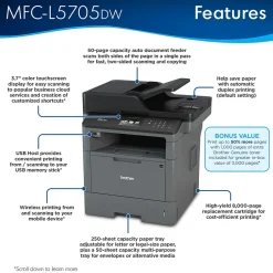 Black & White Printers<Brother MFC-L5705DW Wireless Black & White Laser Printer, All-In-One, Print, Scan, Copy, Fax (MFCL5705DW)