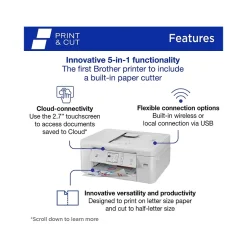 Color Printers<Brother Print & Cut MFC-J1800DW Wireless Color Inkjet Printer, All-In-One, Print, Scan, Copy, Fax