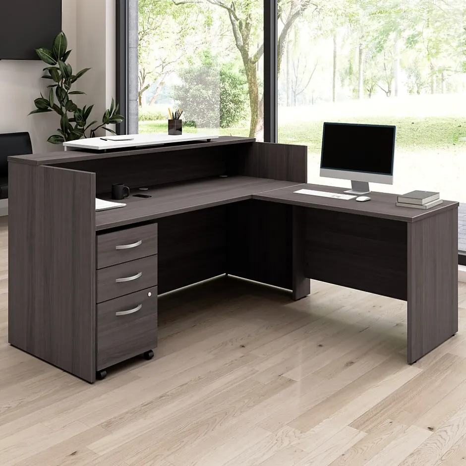 Best Arrive 72"W L Shaped Reception Desk with Counter and Mobile File Cabinet, (ARV010SG) L-Desks