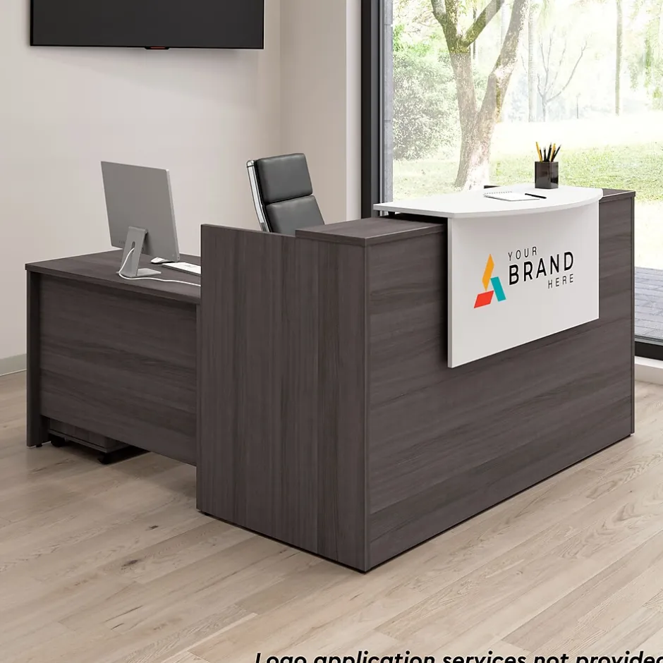 Best Arrive 72"W L Shaped Reception Desk with Counter and Mobile File Cabinet, (ARV010SG) L-Desks