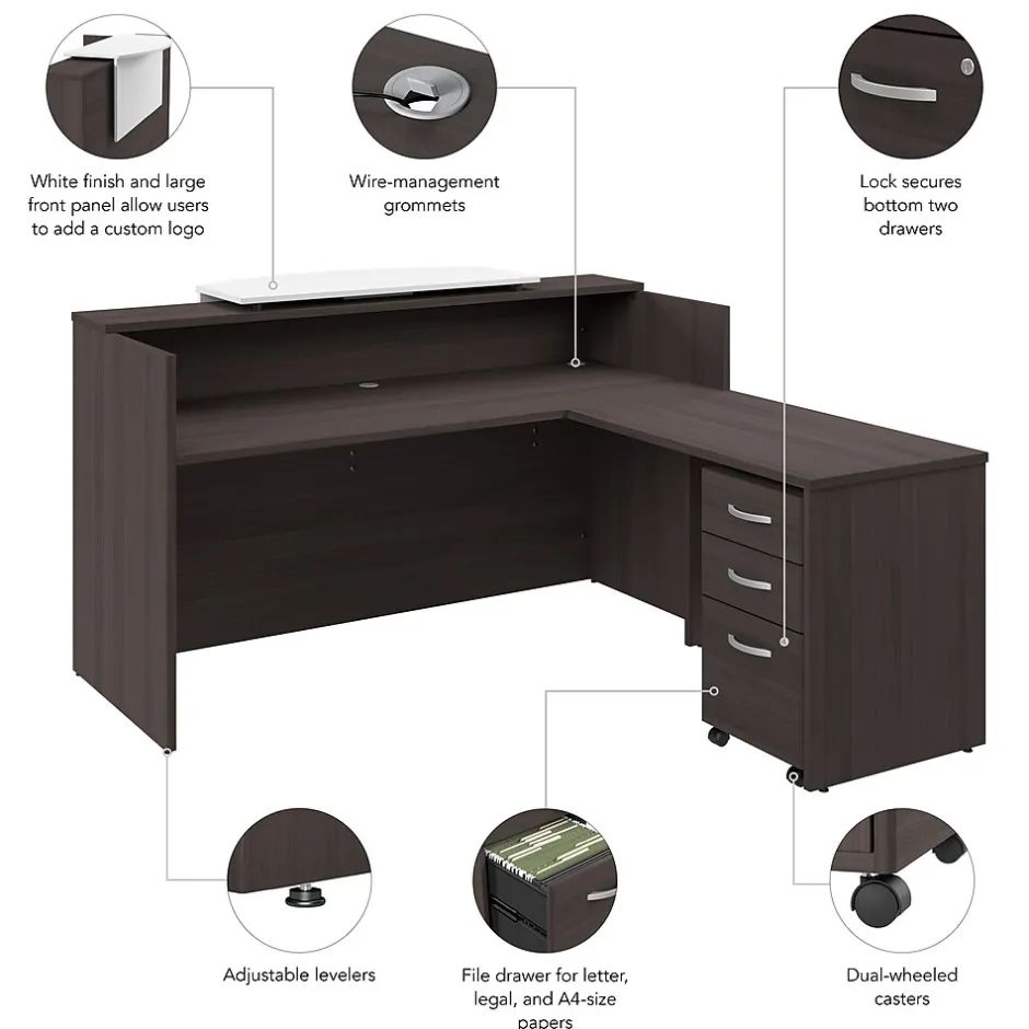 Best Arrive 72"W L Shaped Reception Desk with Counter and Mobile File Cabinet, (ARV010SG) L-Desks