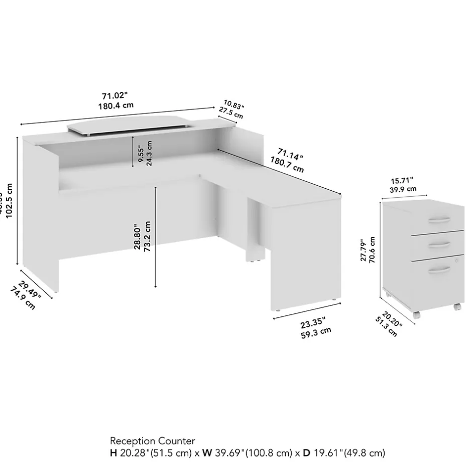 Best Arrive 72"W L Shaped Reception Desk with Counter and Mobile File Cabinet, (ARV010SG) L-Desks