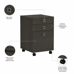 Hot Echo 3 Drawer Mobile File Cabinet, Charcoal Maple (KI60301-03) File Cabinets