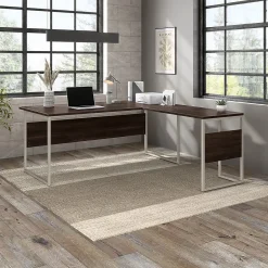 Clearance Hybrid 72"W L Shaped Table Desk with Metal Legs, (HYB025BW) L-Desks