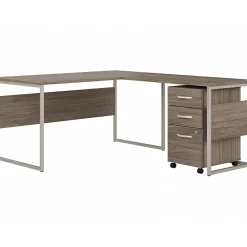Clearance Hybrid 60"W L Shaped Table Desk with Mobile File Cabinet, (HYB029MHSU) L-Desks