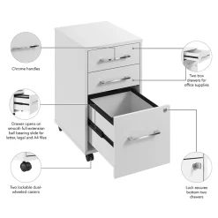 Online Hustle 3 Drawer Mobile File Cabinet, White (HUF116WH) File Cabinets