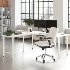 Best Hustle 72"W L Shaped Computer Desk with Metal Legs, White (HUS001WH) L-Desks