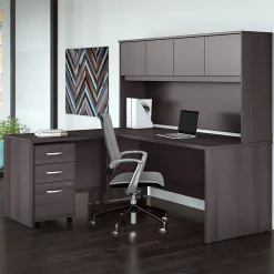 Best Studio C 72"W L Shaped Desk with Hutch, Mobile File Cabinet and Return, (STC006SG) L-Desks