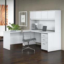 New Studio C 72"W L Shaped Desk with Hutch, Mobile File Cabinet and Return, (STC006WH) Office Desks