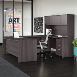Online Studio C 72"W U Shaped Desk with Hutch and Mobile File Cabinet, (STC003SG) Computer Desks