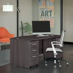 Best Studio C 72"W Bow Front Desk with Mobile File Cabinets, (STC012SG) Computer Desks
