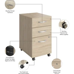 New Bush Business Furniture Studio C 3 Drawer Mobile File Cabinet, Natural Elm (SCF216NESU) File Cabinets