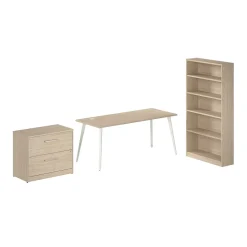 New Vista 72"W Desk with Lateral File Cabinet and Bookcase, Natural Elm (VST011NESU) Office Desks