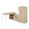 Outlet Vista 60"W L Shaped Desk with Low Storage Cabinet and Wardrobe, Natural Elm (VST010NE) L-Desks