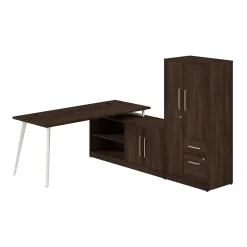 Vista 72"W L Shaped Desk with Low Storage Cabinet and Wardrobe, Black Walnut (VST009BW) L-Desks