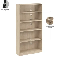 Vista Tall 5 Shelf Bookcase, Natural Elm (VSB12479-Z) Bookcases