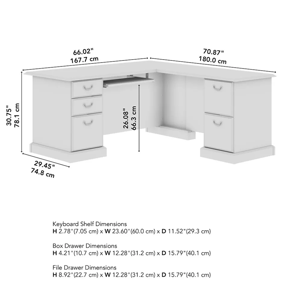 Best 66"W Arlington L Shaped Desk with Drawers and Keyboard Tray, Harvest Cherry (WC65570-03K) L-Desks