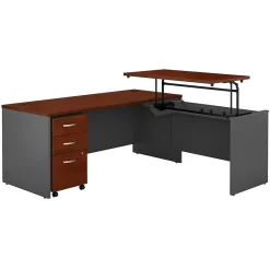 Hot Westfield 72"W 3 Position Sit to Stand L Desk with Mobile File Cabinet, Hansen Cherry (SRC125HCSU) Standing Desks