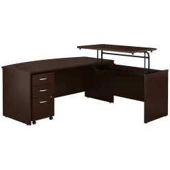 Westfield 72"W 3 Position Bow Front Sit to Stand L Desk w/ File Cabinet, (SRC126MRSU) Standing Desks