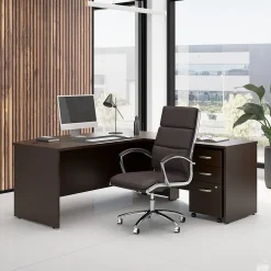 Outlet Westfield 72W Bow Front L Shaped Desk with 42W Return and Mobile File Cabinet, Mocha Cherry (SRC167MRSU) L-Desks