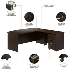 Outlet Westfield 72W Bow Front L Shaped Desk with 42W Return and Mobile File Cabinet, Mocha Cherry (SRC167MRSU) L-Desks