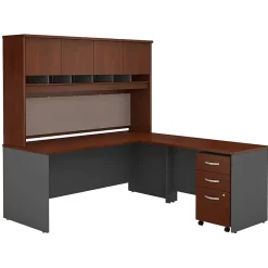Westfield 72W L Shaped Desk with Hutch and Mobile File Cabinet, Hansen Cherry (SRC0018HCSU) L-Desks